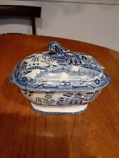 Antique 19c Staffordshire Willow Blue Small Soup Tureen Or Covered Dish 7