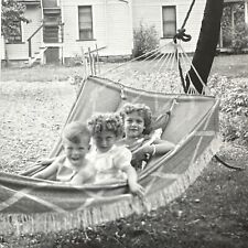 VINTAGE PHOTO Three Children In A Hammock 1957 “Patty Lax” Original Snapshot picture