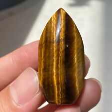 Natural Yellow Tiger Eye Stone Quartz Crystal Carved Shield Carving Gem Healing picture