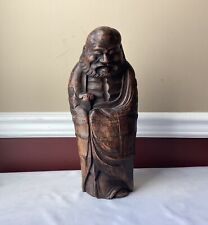 Vintage Large Chinese Hand Carved Bamboo Statue, Wiseman, 15 1/2