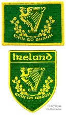 LOT of 2 IRELAND FLAG PATCH IRISH EMBROIDERED IRON-ON EIRE ERIN GO BRAGH SHIELD picture