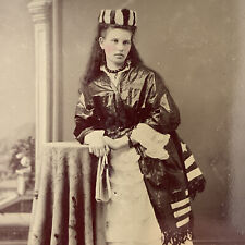 Antique Tintype Photograph Beautiful Young Woman Patriotic Costume American Flag picture