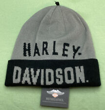 NEW HARLEY DAVIDSON 97632-22VM Mens Racer Font Contrast Cuff Knit Beanie Hat Gry picture