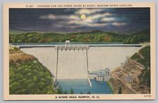Linen~Hiwassee Dam & Power House On A Moonlit Night~Murphy NC~Vintage Postcard picture