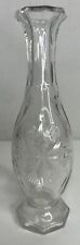 Clear Rounded Star Engraved Vase, 9 Inches Tall, Ribbed Sides, Great Condition picture