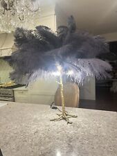 Ostrich Lamp Real Feathers Brushed Gold 3 Light Lamp Hollywood Glam High End picture