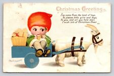 c1910 Signed Ellen Clapsaddle Child Goat Car Presents Christmas P159 picture
