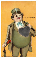 Valentine Day YOU ARE MY HEART Shiny Mirror Heart Comic Antique Postcard c.1905 picture