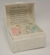 Angel Worry Box 3 Spun Glass Angels with Gold Trim in a Brocade Barrel Chest picture