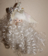 Old World Santa Claus Face Ornament Gold White Full Fluffy Beard Cloth Head (B) picture
