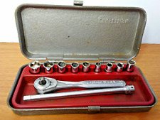 11 Piece Vintage Craftsman 1/4in Drive Ratchet and Socket Set in Metal Box picture