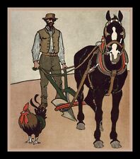 Horse and Plow and Rooster - BIG MAGNET - 3.5 x 4.5 inches picture
