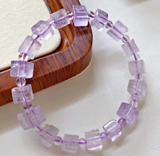 Natural 7mm Lavender Amethyst Crystal Cube Beads Stretch Bracelet picture