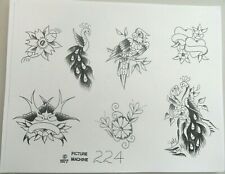 VTG 1977 RARE Picture Machine Tattoo Flash Sheet 224 Parrot Peacock Flower Heart picture