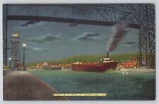 Postcard Minnesota Duluth Night Life At Aerial Lift  Steamship Ship Vintage picture