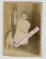 Cabinet Photo - Young Child Standing With Dog - Cute, bit light in color picture