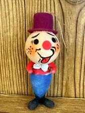 DELTA NOVELTY Vintage 1960's Kitsch 5” Flocked Christmas Ornament Clown Top Hat picture