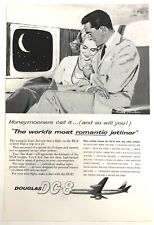 Vintage 1960 Original Print Advertisement Full Page - Douglas DC-8 Romantic picture