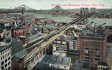 1913 NEW YORK POSTCARD: BORDENS MILK, BROOKLYN AND MANHATTAN BRIDGES, NY picture