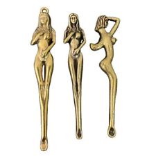 3PC Exquisite Old China Collection Brass Carving Beautiful Naked Woman Ear Spoon picture