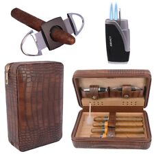 Premium Brown Leather Travel Cigar Case,Luxury Portable Cigar Humidor W/Quality picture