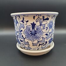 Blue and White Ceramic Planter Floral Pattern picture