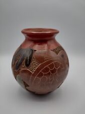 VTG South American Handpainted Pottery Vase Planter Folk Art Sea Turtle 5
