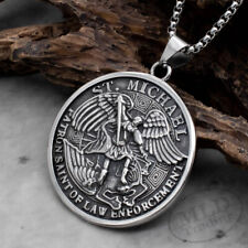 Stainless Steel Patron Saint St Michael Archangel Angel Medal Pendant Necklace picture