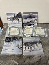 4 Bradford Exchange Agnew Nature's Crossing Wolf Square Plates 2002 Artic COA picture