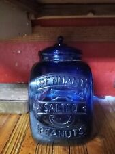 Vintage  GrandmaCore Mr.Peanut Cobalt Blue Lidded Canister Nostalgic Kitchenware picture
