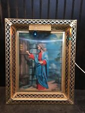 VINTAGE 3D RELIGIOUS PICTURE JESUS KNOCKING AT DOOR LIGHTED FILIGREE FRAME picture