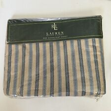 Vintage Ralph Lauren QUEEN Flat Sheet Stripe Blue Beige NEW picture