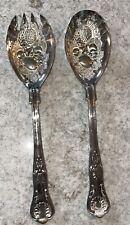 Vintage FB Rogers Italy Decorative Embossed Fruit Silver Metal Serving Spoon Set picture