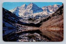 The Maroon Peaks Bells Maroon Lake Aspen Colorado Postcard picture