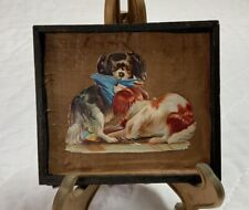 Vintage Antique Victorian Ephemera Framed, Union Case, Antique Fabric, Dogs picture
