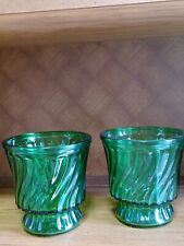 Vintage Green Glass Jar Ribbed Flared Footed Bottle Planter Glassware Home Decor picture