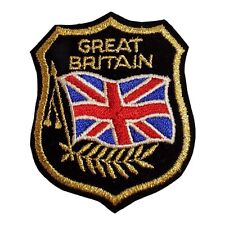 Great Britain Union Jack Flag Gold Thread Embroidered Shield Patch   picture