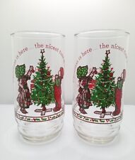 2 Vtg Holly Hobbie Merry Christmas 1977  Drinking Glasses Limited Edit. 16 floz picture