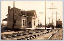 Arlington Indiana~Closeup of Interurban Station~RR Tracks @ Depot RPPC 1915 picture