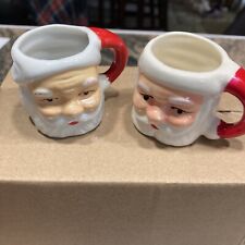 Lot of 2 Vintage Mini  Ceramic Santa Face  Mugs 1 1/2” Japan picture