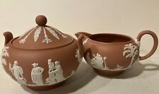 VINTAGE Wedgwood JASPERWARE Terra Cotta Sugar with Lid, and Creamer RARE picture