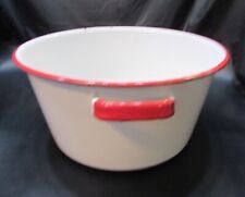 Primitive Old 20's 5x10 White w Red Trim Antique Enamelware Stock Pot Kettle Pan picture