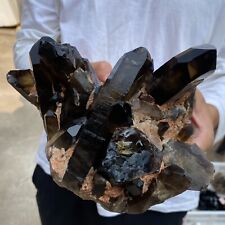 7.8lb Large Natural Black Smoky Quartz Crystal Cluster Rough Mineral Specimen picture