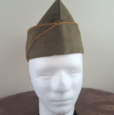 Vintage US Army OD Green Garrison Cap Brick Red & Yellow Piping Transportation picture