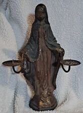 Antique Madonna Plaster Statue Blessed Mary Figure Candle Holder Religious picture