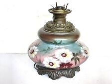 LG. Antique 1890’s Victorian Hand Painted Floral Kerosene Oil Lamp GWTW American picture