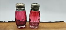 Antique Cranberry Glass Salt and Pepper Shakers Inverted Baby Thumbprint picture