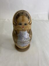 Russian Nesting Doll 5 Pc Set 4.5 Inch To .75 Inch Silver Glitter Foil Burned  picture