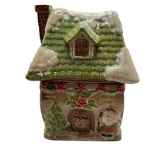 Christmas Cookie Jar Ceramic 2 pc Christmas House Santa Tree  7.5