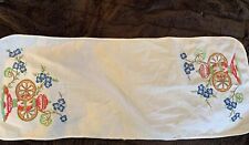 Vtg Embroidered Dresser Scarf Table Runner Coffee Grinder & Flowers Cottagecore picture